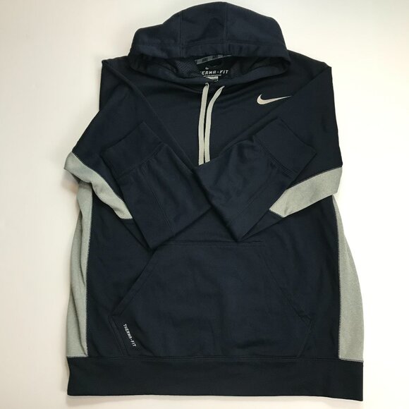 Nike Therma Fit Men Large Blue Gray Logo Long Sleeve Athletic Hoodie Pullover - Picture 2 of 7